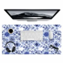Bloemen - Blauw - Patroon - Wit Muismat XXL klein 681 -3d