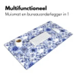 Bloemen - Blauw - Patroon - Wit Muismat XXL klein 681 -sfeer4