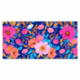 Bloemen - Blauw - Roze Muismat XXL klein -3d_leeg