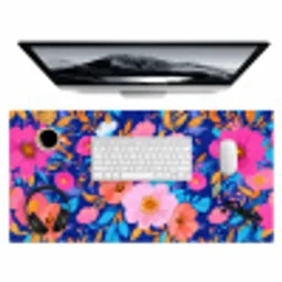 Bloemen - Blauw - Roze Muismat XXL klein -3d
