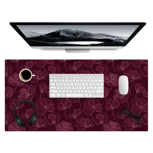 Bloemen - Patroon - Bordeauxrood Muismat XXL klein 681 -3d