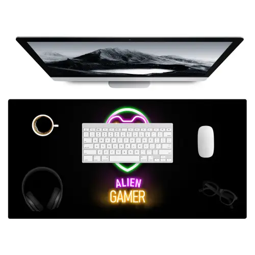 gaming-quotes-neon-alien-gamer-controller Muismat XXL klein -3d