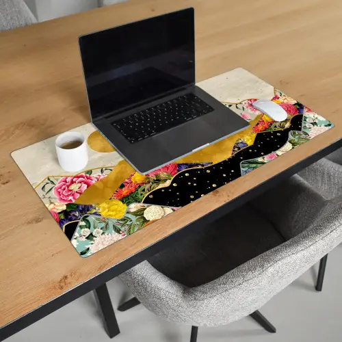 Goud - Bloemen - Print - Abstract - Landschap - Patronen Muismat XXL klein -sfeer1