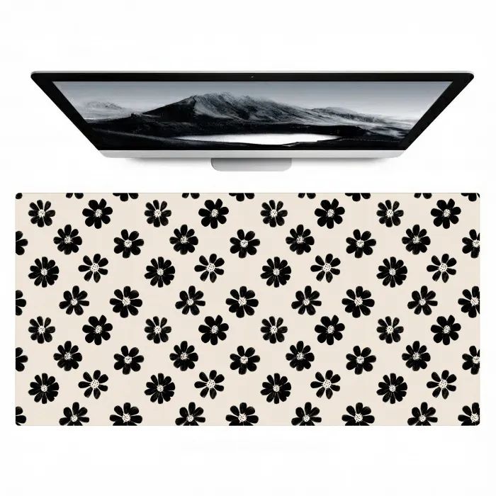 Grafisch - Madeliefjes - Zwart - Beige Muismat XXL klein 681 -zzz3d