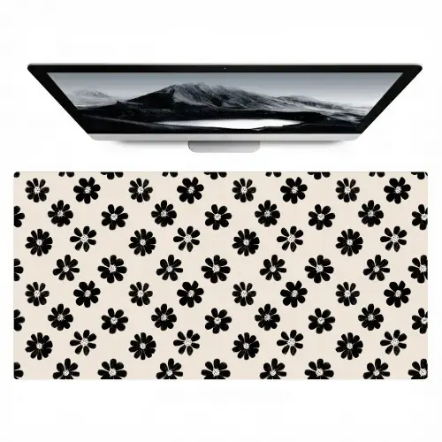 Grafisch - Madeliefjes - Zwart - Beige Muismat XXL klein 681 -zzz3d
