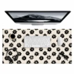 Grafisch - Madeliefjes - Zwart - Beige Muismat XXL klein 681 -3d