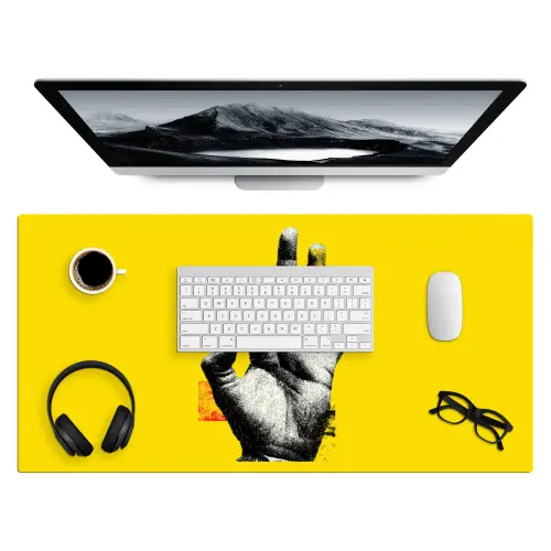 Hand - Rode cirkel - Geel Muismat XXL klein -3d