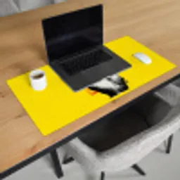 Hand - Rode cirkel - Geel Muismat XXL klein -sfeer1