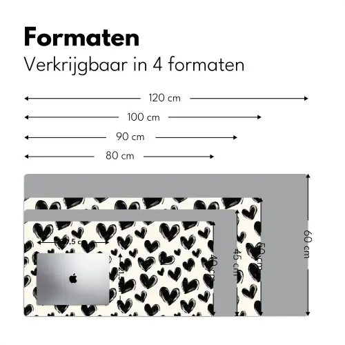 Hartjes - Patroon - Zwart Muismat XXL klein 681 -sfeer5