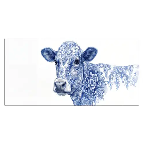 Illustratie - Koe - Blauw Muismat XXL klein -3d_leeg