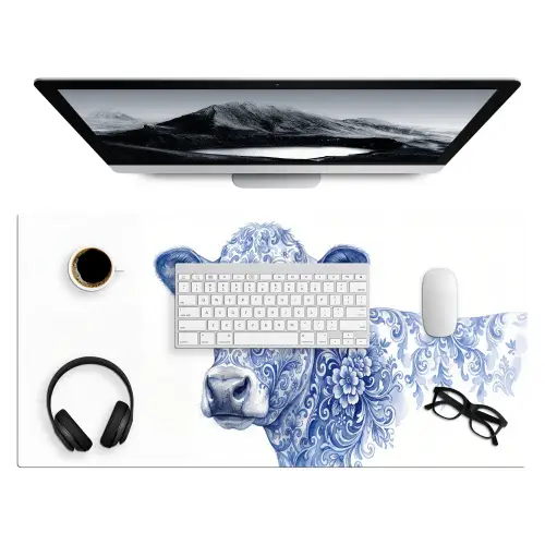 Illustratie - Koe - Blauw Muismat XXL klein -3d