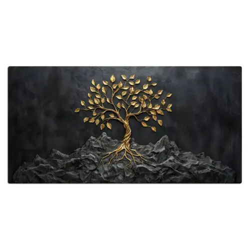 Bladeren - Goud - Boom - Rots Muismat XXL klein -3d_leeg