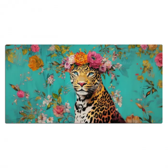Luipaard - Bloemen - Kroon Muismat XXL klein -3d_leeg