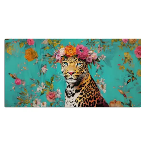 Luipaard - Bloemen - Kroon Muismat XXL klein -3d_leeg