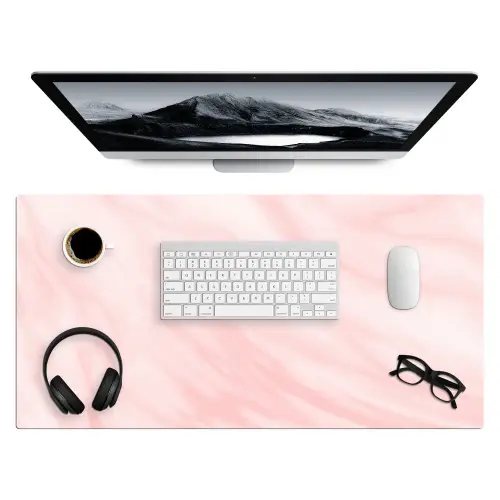 Marmer - Roze - Wit - Luxe - Marmerlook Muismat XXL klein -3d