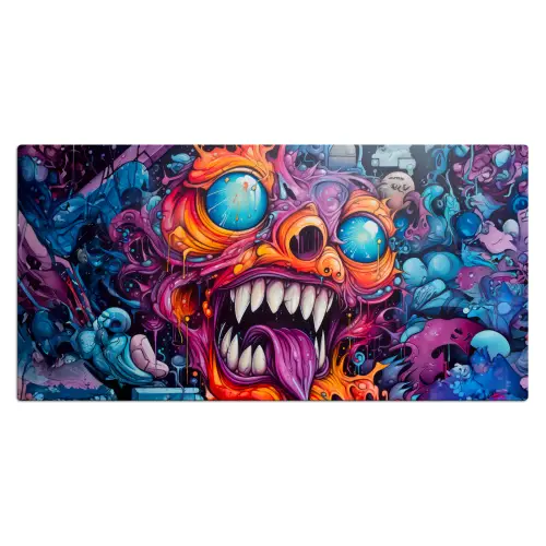 Monster - Graffiti - Kleuren - Oranje Muismat XXL klein -3d_leeg