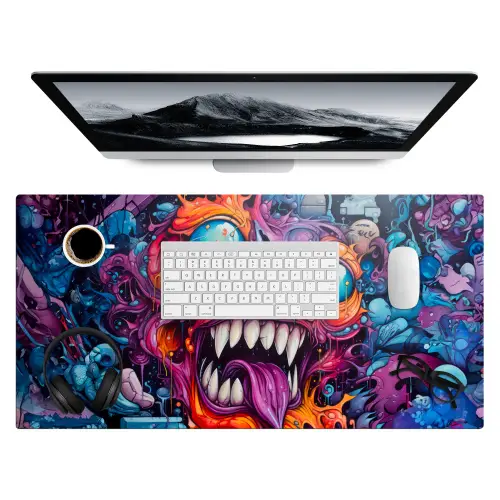 Monster - Graffiti - Kleuren - Oranje Muismat XXL klein -3d