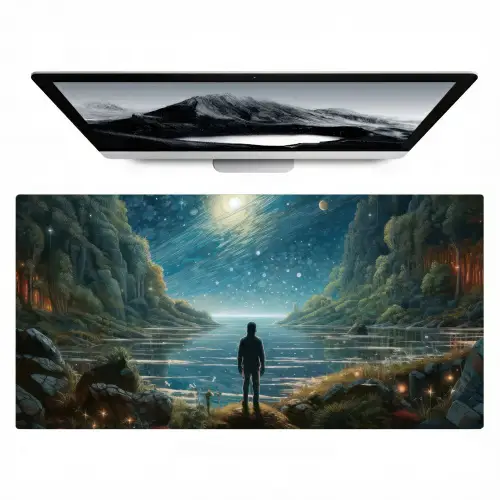 gebergte-water-maan-sterren Muismat XXL klein -zzz3d