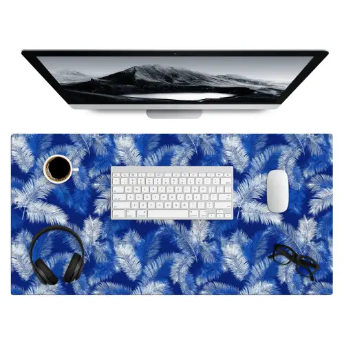 Palmblad - Patroon - Blauw Muismat XXL klein 681 -3d