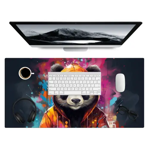 Panda - Jas - Graffiti - Oranje Muismat XXL klein -3d