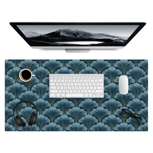 Patroon - Ginkgoblad - Blauw Muismat XXL klein 681 -3d
