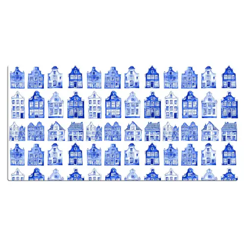 Patroon - Huizen - Blauw Muismat XXL klein 681 -3d_leeg