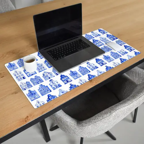 Patroon - Huizen - Blauw Muismat XXL klein 681 -sfeer1