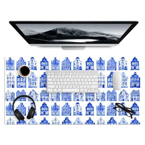 Patroon - Huizen - Blauw Muismat XXL klein 681 -3d