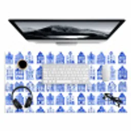 Patroon - Huizen - Blauw Muismat XXL klein 681 -3d