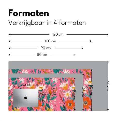 Roze - Bloemen - Wit - Oranje Muismat XXL klein -sfeer5