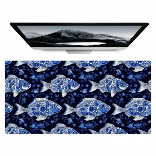Vissen - Bloemen - Blauw Muismat XXL klein 681 -zzz3d