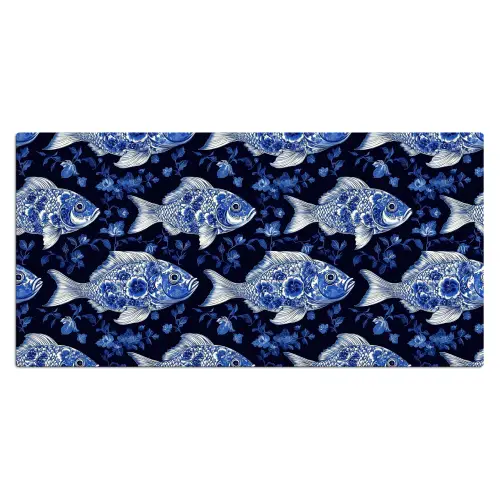 Vissen - Bloemen - Blauw Muismat XXL klein 681 -3d_leeg