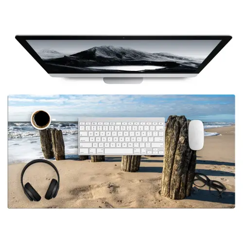 Zand - Strand - Paal - Water - Zomer Muismat XXL klein -3d
