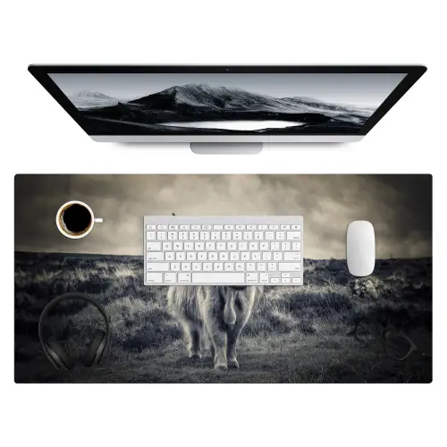 Schotse hooglander - Dieren - Wolken - Koe - Natuur Muismat XXL klein -3d