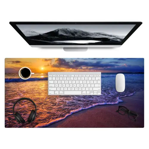 Zee - Strand - Zonsondergang - Wolken - Horizon Muismat XXL klein -3d
