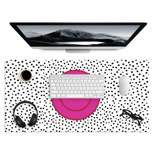 Smiley - Roze - Stippen Muismat XXL klein -3d