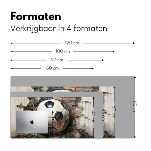 Voetbal - Muur - Zwart - Wit Muismat XXL klein -sfeer5