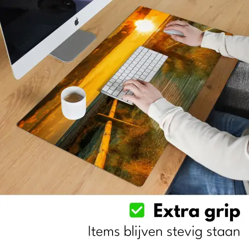 Zon - Strand - Duin - Horizon - Gras - Pad - Oranje Muismat XXL klein -sfeer3