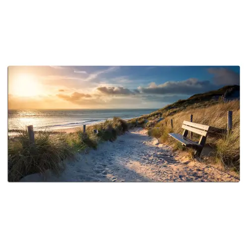 Zonsondergang - Strand - Duin - Gras - Bank Muismat XXL klein -3d_leeg