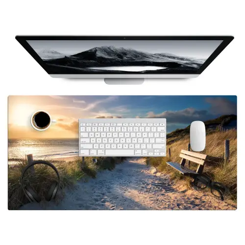 Zonsondergang - Strand - Duin - Gras - Bank Muismat XXL klein -3d