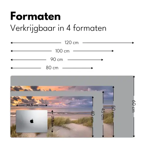 Zonsondergang - Duin - Strand - Planten - Zee Muismat XXL klein -sfeer5