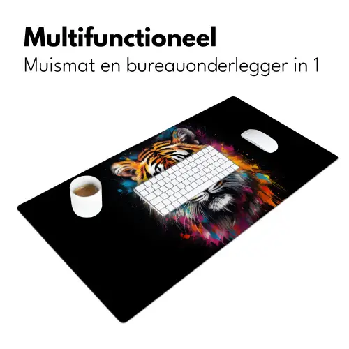 Tijger - Graffiti - Dieren - Zwart Muismat XXL klein -sfeer4