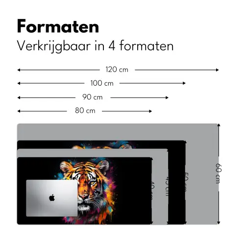 Tijger - Graffiti - Dieren - Zwart Muismat XXL klein -sfeer5