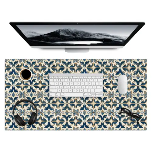 Tegel - Patroon - Blauw - Beige Muismat XXL klein 681 -3d