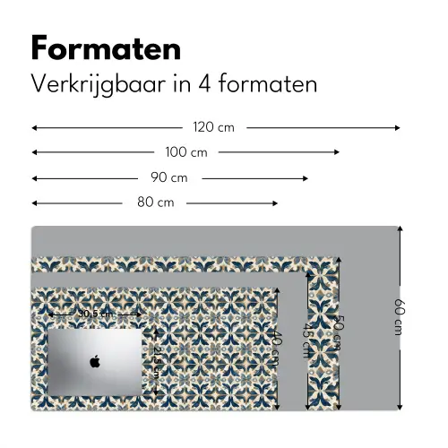 Tegel - Patroon - Blauw - Beige Muismat XXL klein 681 -sfeer5