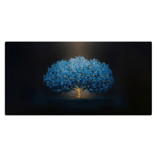 Boom - Blauw - Bladeren - Penseelstreken Muismat XXL klein -3d_leeg