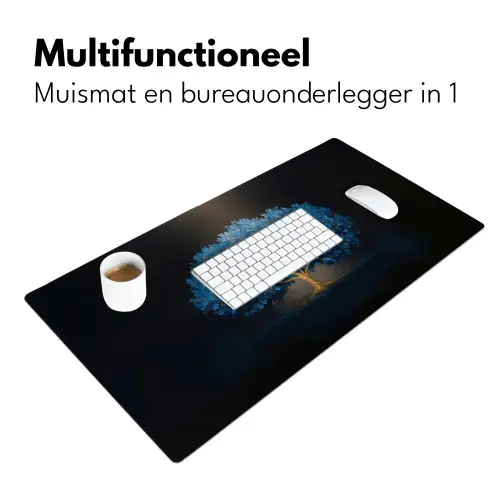 Boom - Blauw - Bladeren - Penseelstreken Muismat XXL klein -sfeer4