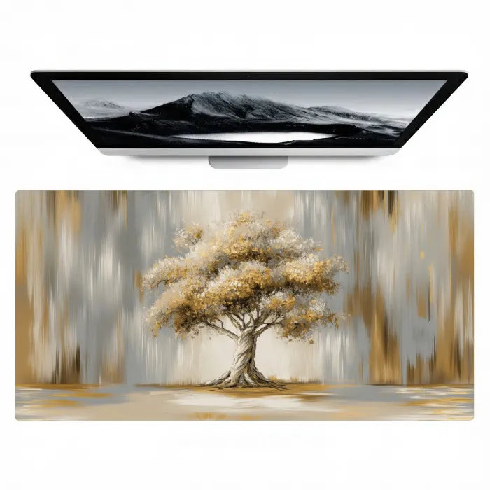 Boom - Bladeren - Abstract - Wit Muismat XXL klein -zzz3d