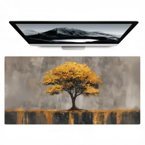 Boom - Bladeren - Goud - Abstract Muismat XXL klein -zzz3d