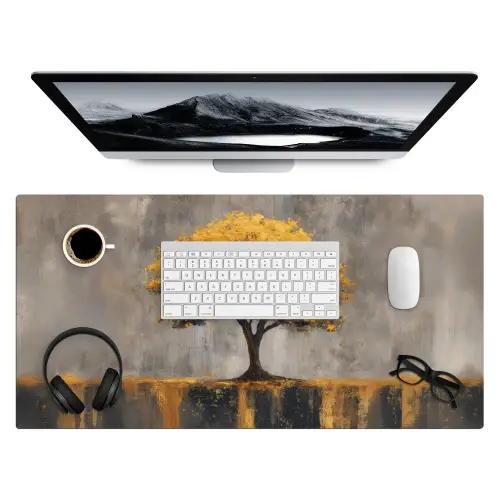 Boom - Bladeren - Goud - Abstract Muismat XXL klein -3d